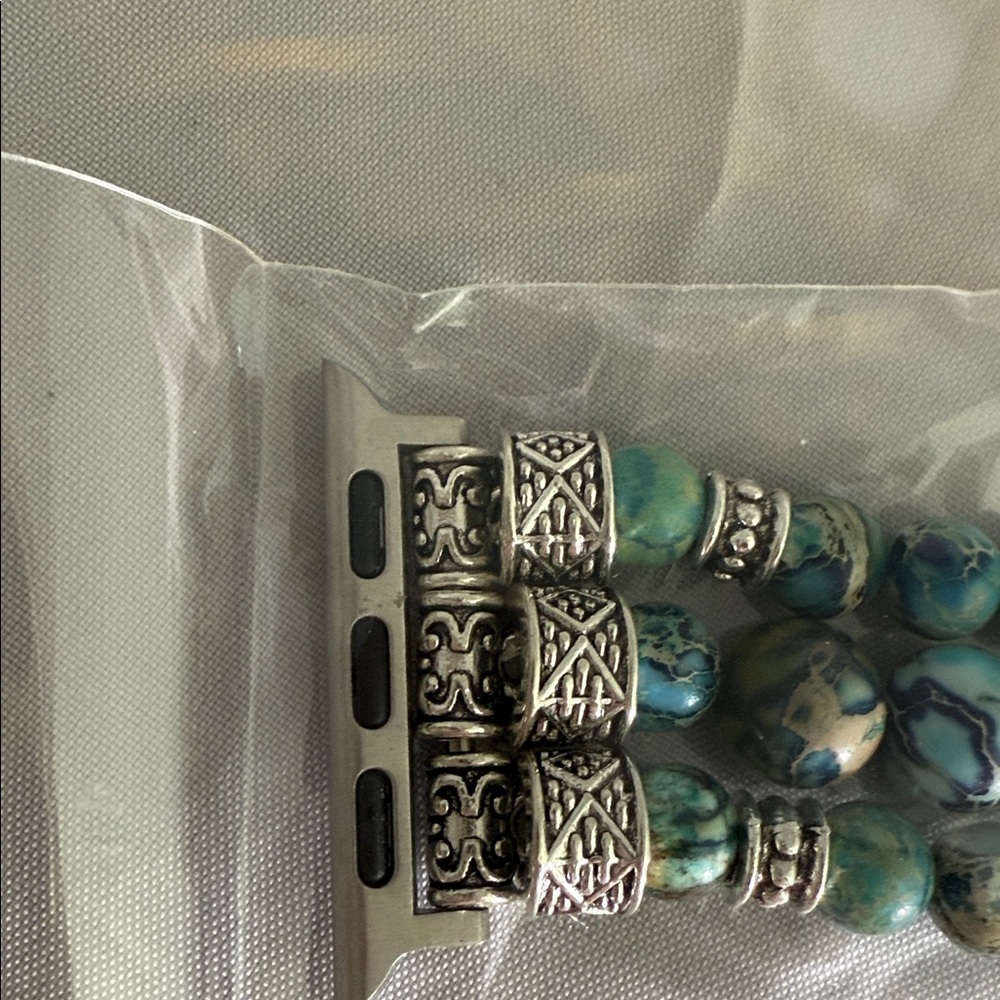 iwatch Turquoise Beaded watch band with Silver Accents - Picture 4 of 5